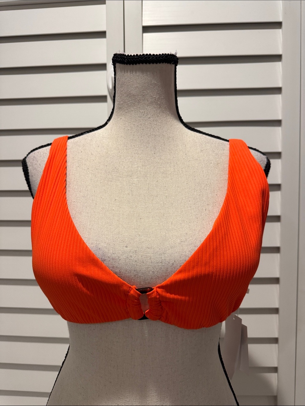 Angie Orange Ribbed Plunge Bikini Top - Picture 2 of 9